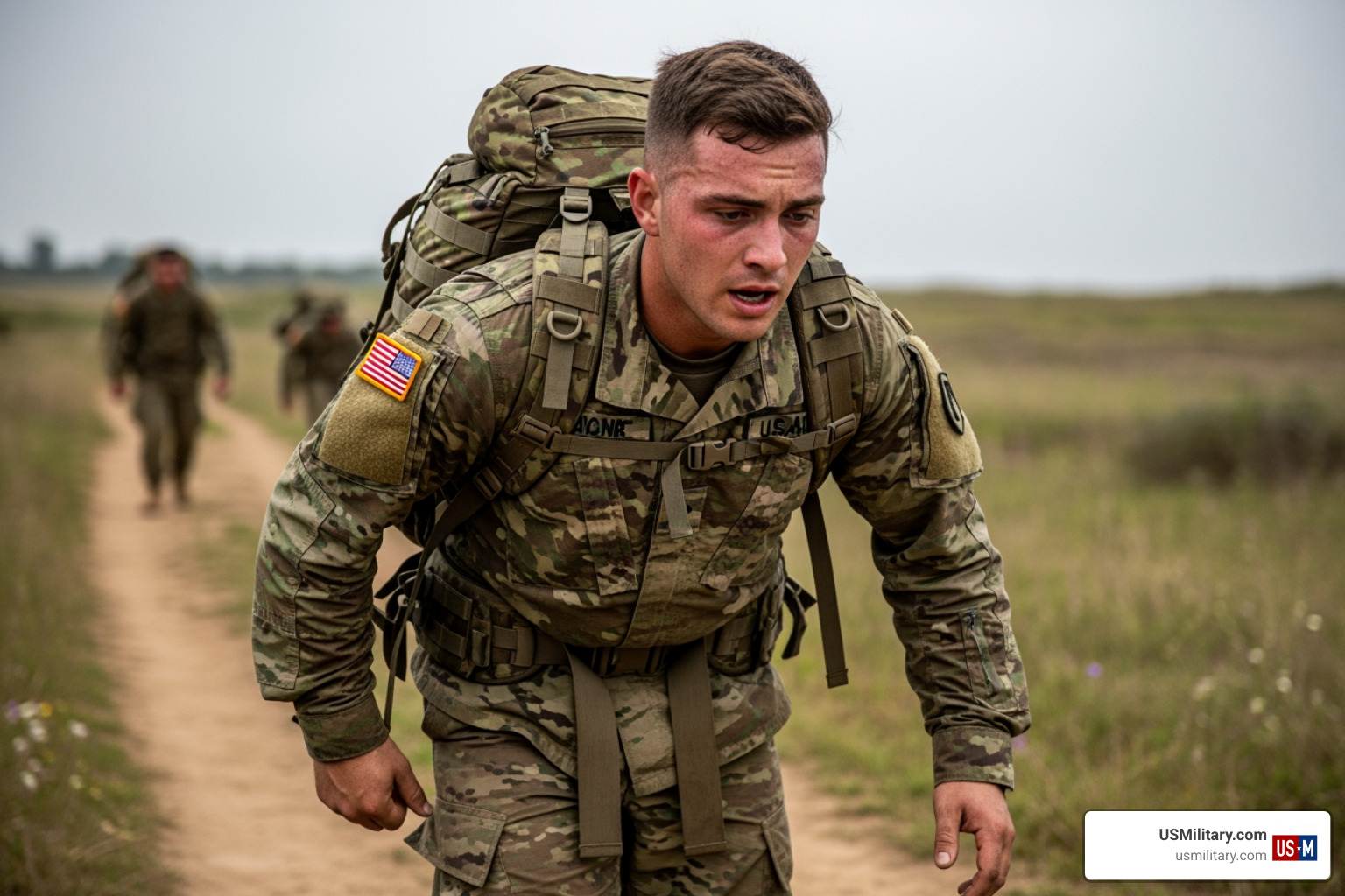 Soldier during a grueling ruck march - delta special forces Soldier during a grueling ruck march - delta special forces