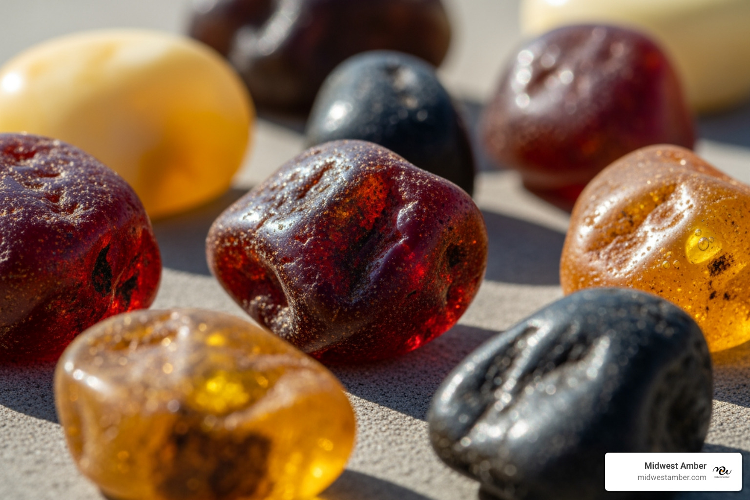 various raw amber stones in different colors - Natural amber stone