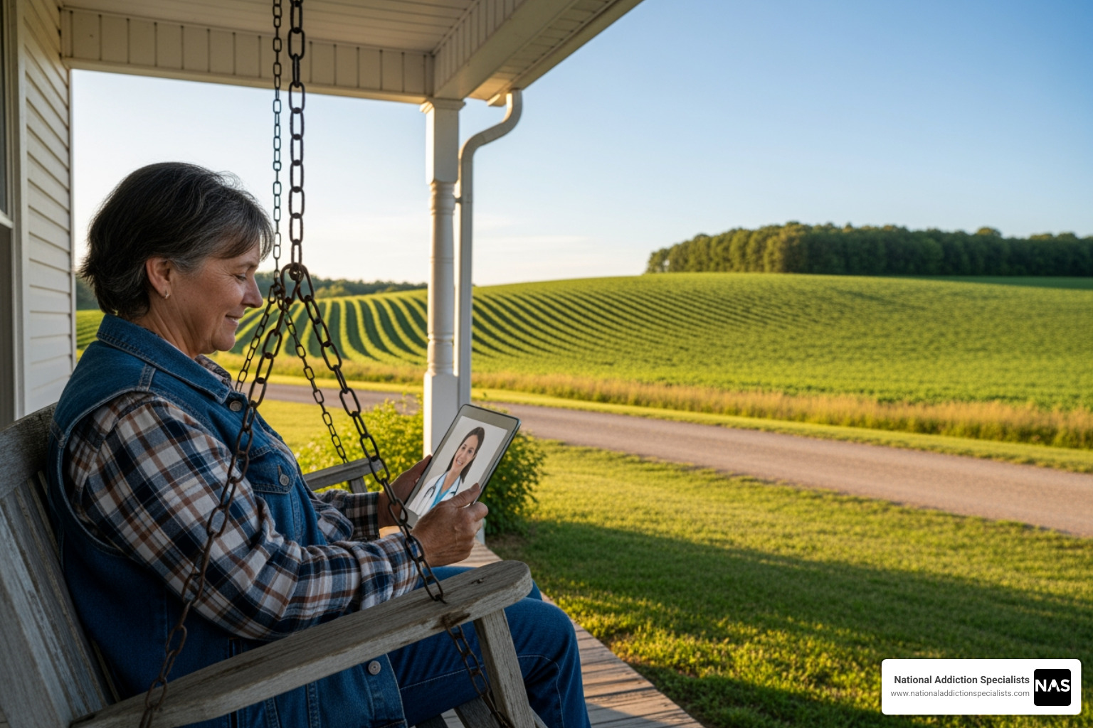 A person in a rural setting accessing care on a tablet, symbolizing increased accessibility through telehealth. - virtual Suboxone doctor A person in a rural setting accessing care on a tablet, symbolizing increased accessibility through telehealth. - virtual Suboxone doctor