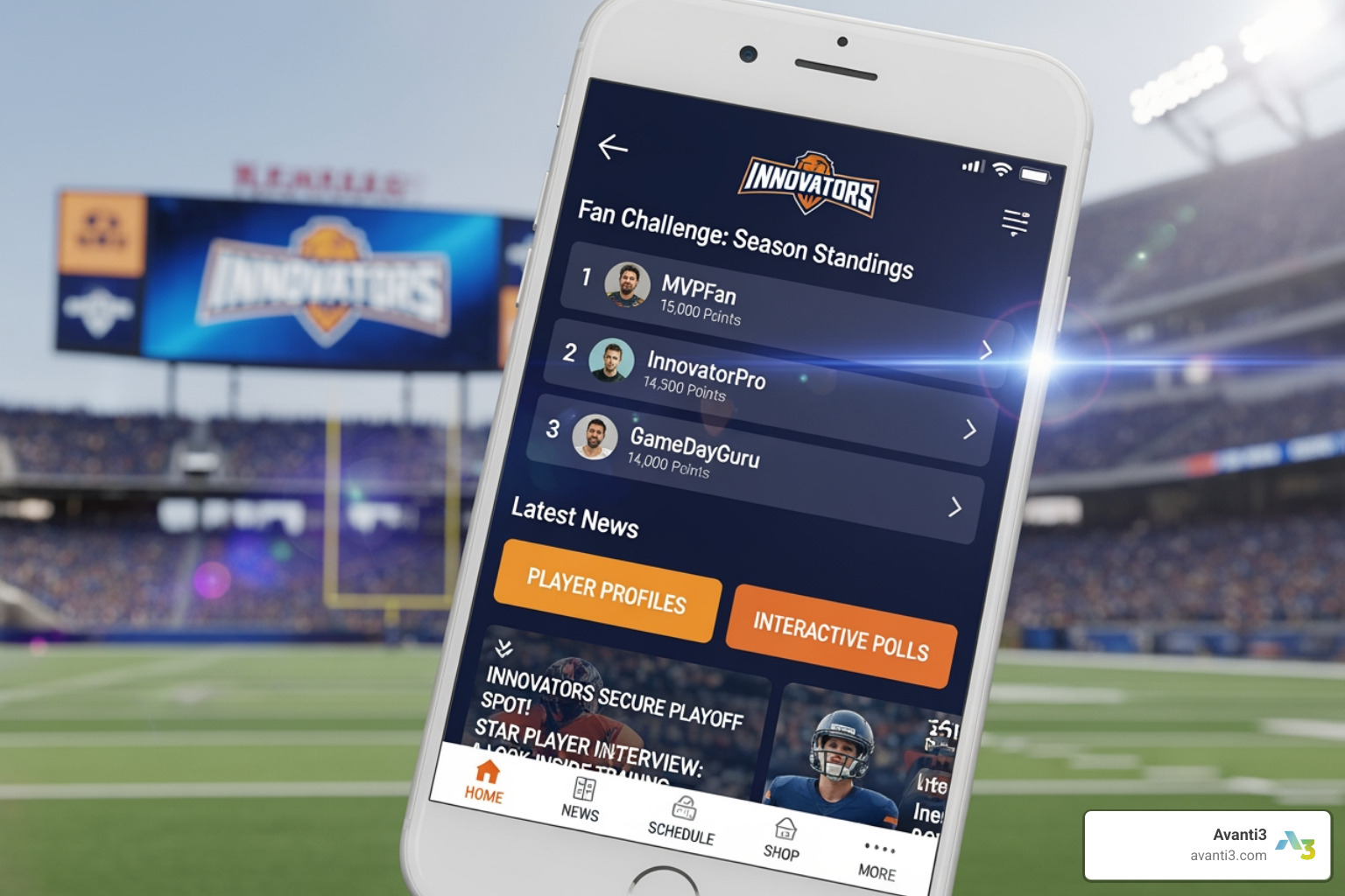 sports team mobile app with gamification and content - fan engagement