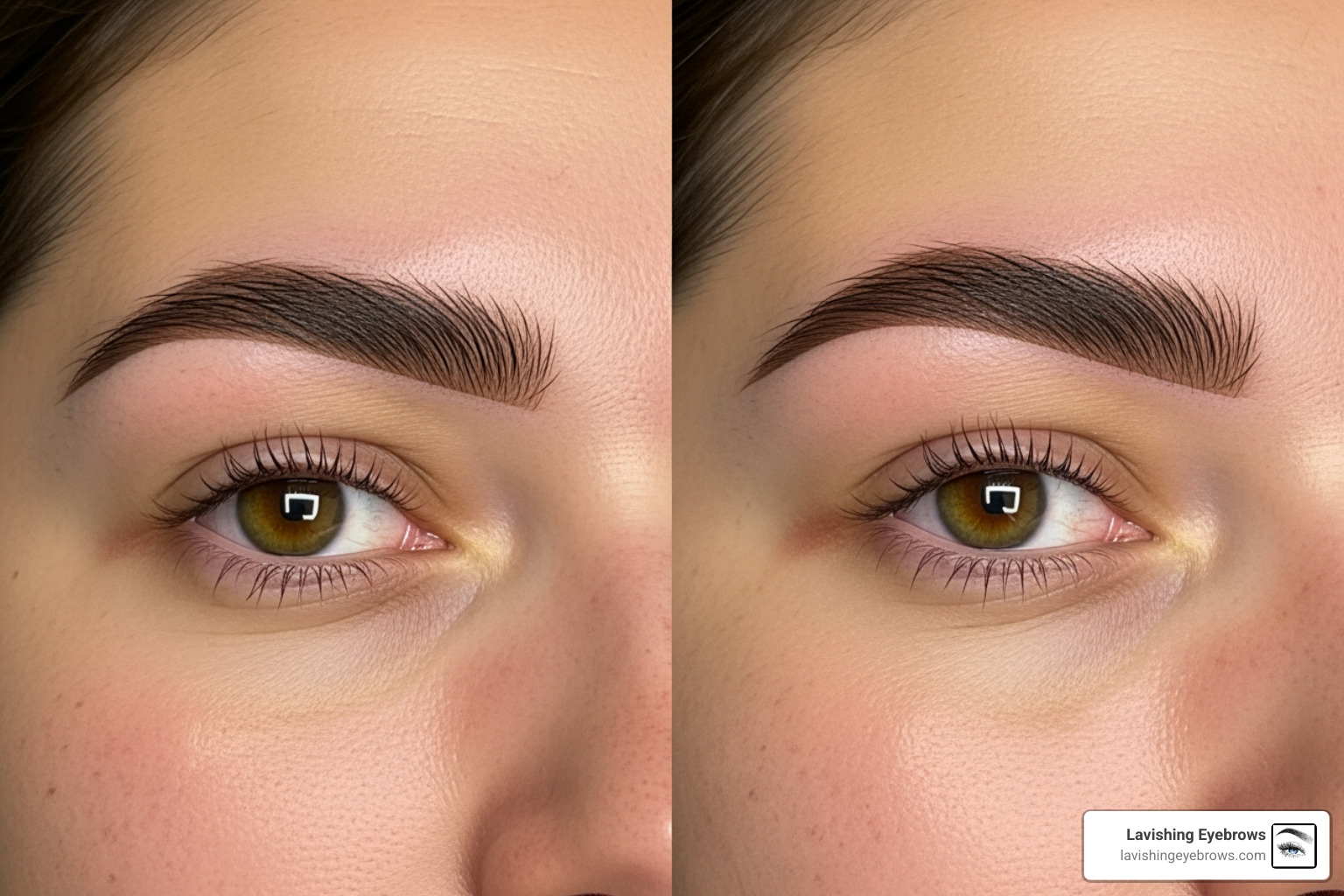 Before and after comparison of brows after the initial session vs. after the touch-up, showing enhanced definition and color saturation - how long does microblading take