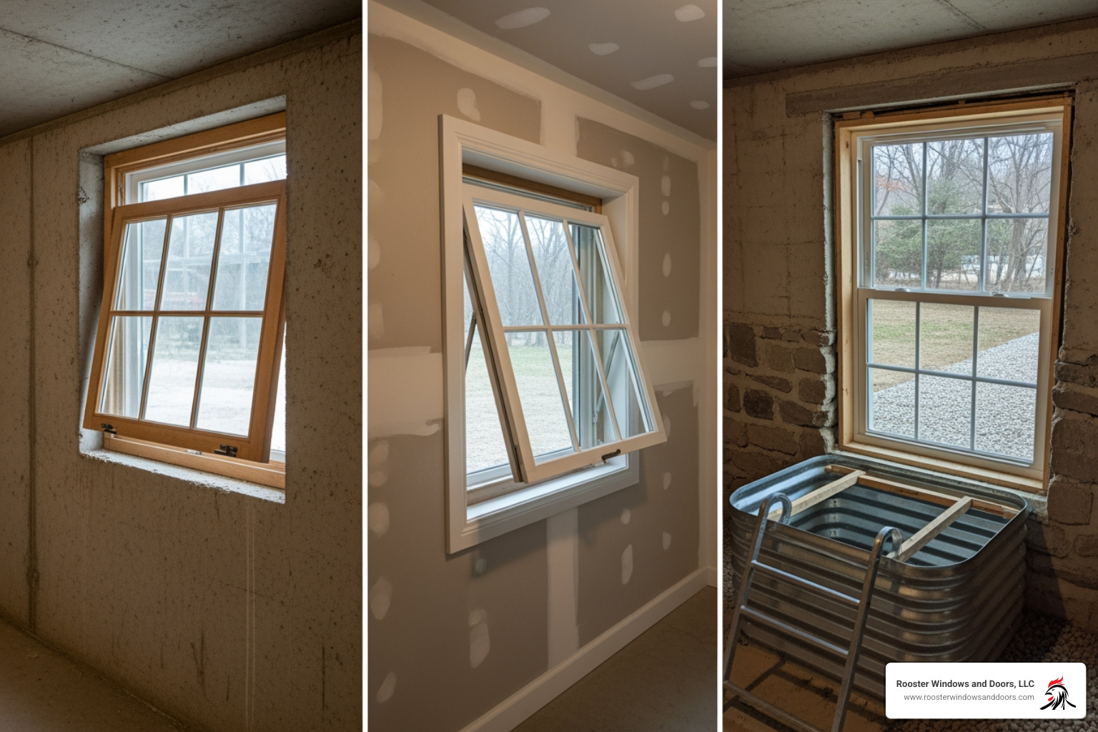 Collage of hopper, awning, and egress basement windows - Park Ridge basement windows