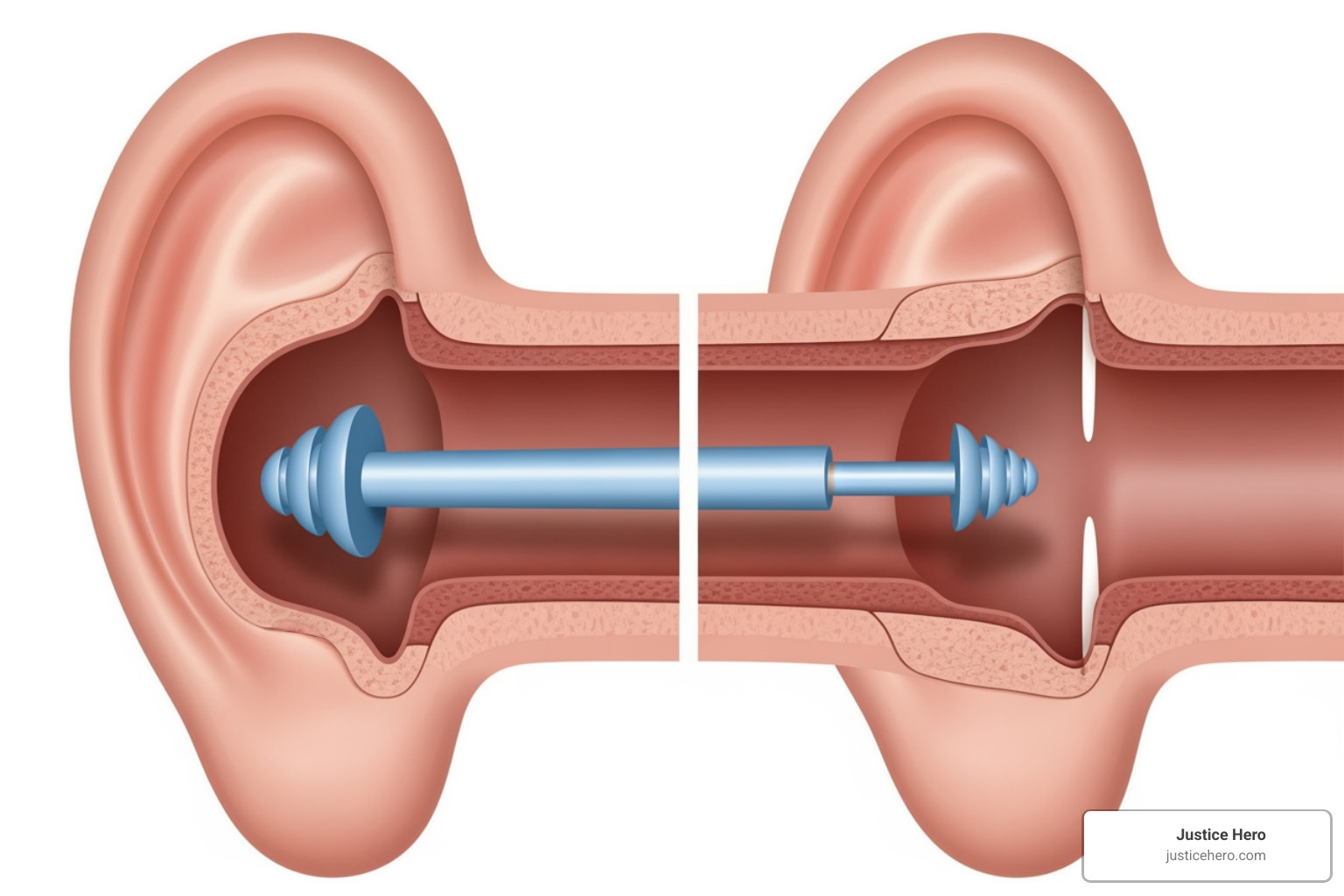 Image illustrating how the 3M earplugs were supposed to fit versus the alleged defective fit - 3M earplug lawsuit Image illustrating how the 3M earplugs were supposed to fit versus the alleged defective fit - 3M earplug lawsuit