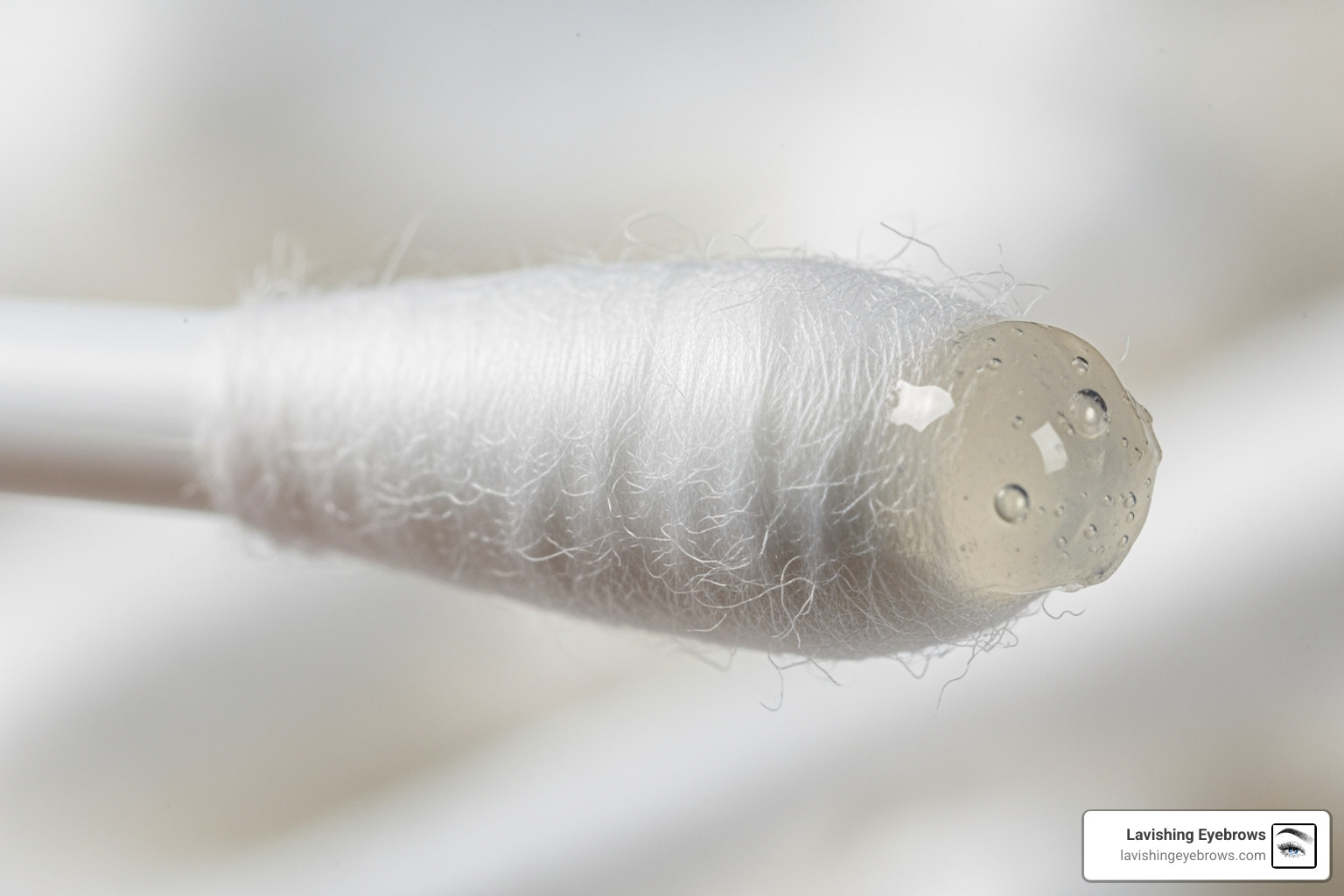 A small amount of microblading aftercare ointment, roughly the size of a grain of rice, on the tip of a clean cotton swab. - microblading aftercare ointment A small amount of microblading aftercare ointment, roughly the size of a grain of rice, on the tip of a clean cotton swab. - microblading aftercare ointment