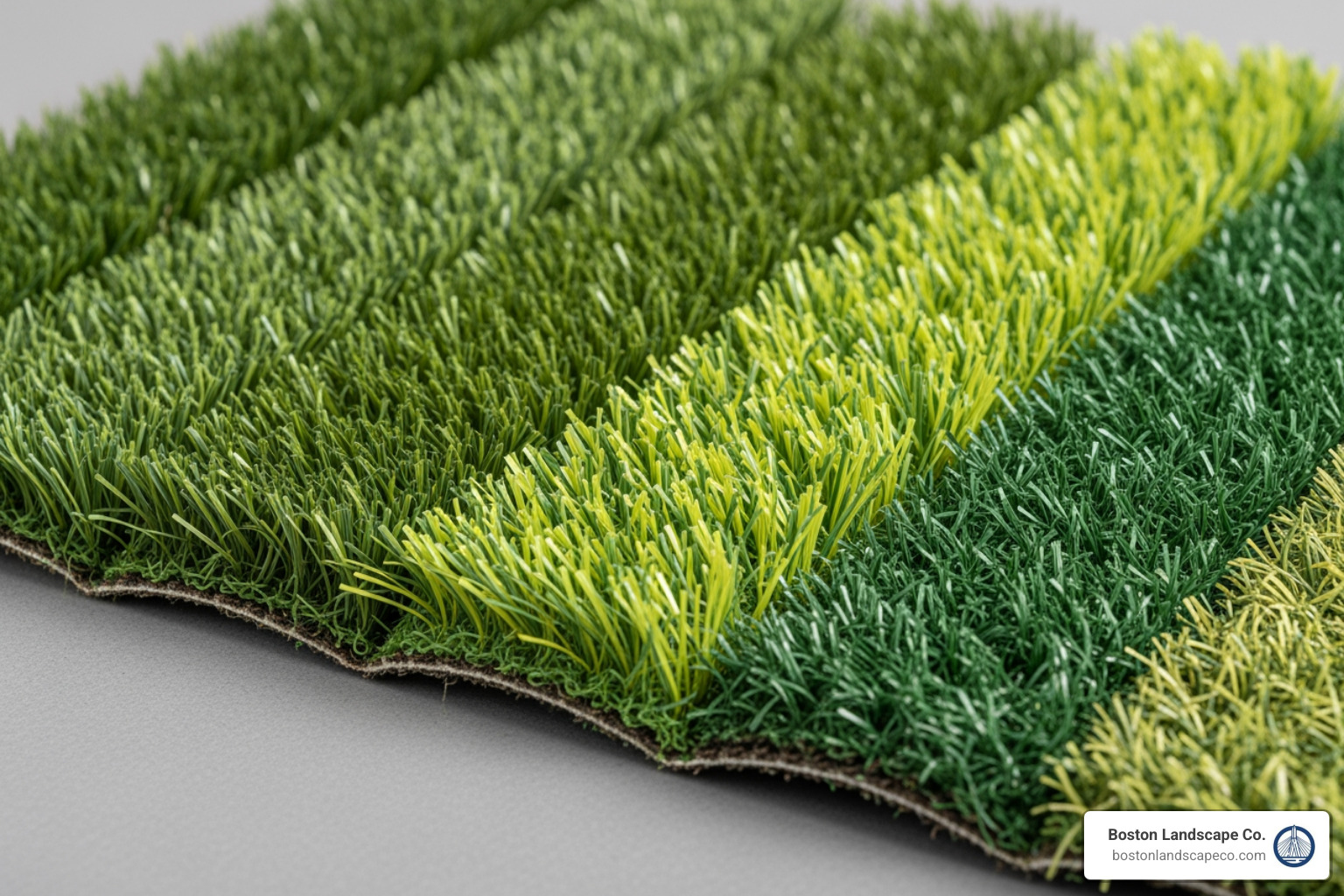 Close-up image showing various textures and colors of artificial turf samples, highlighting different pile heights and materials - astro turf for lawns