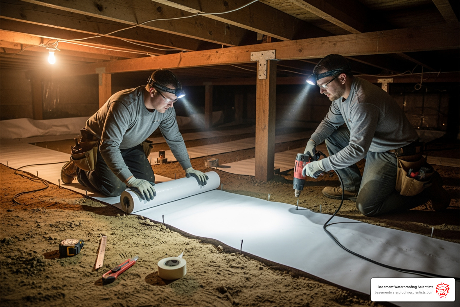technicians installing vapor barrier - Crawl space encapsulation PA technicians installing vapor barrier - Crawl space encapsulation PA