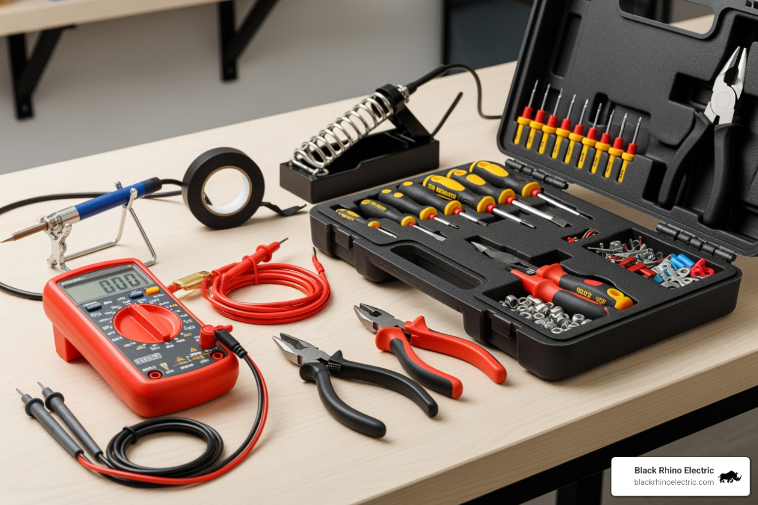 homeowner looking at a well-organized toolkit with a multimeter and insulated screwdrivers. - electrical troubleshooting homeowner looking at a well-organized toolkit with a multimeter and insulated screwdrivers. - electrical troubleshooting