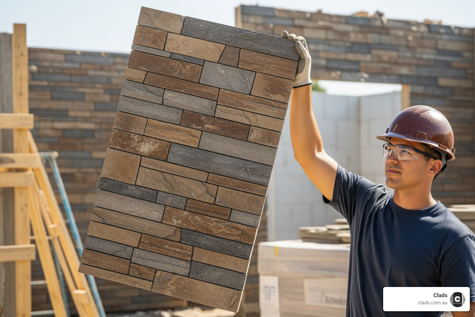 person easily lifting a stone cladding panel - artificial stone wall cladding person easily lifting a stone cladding panel - artificial stone wall cladding