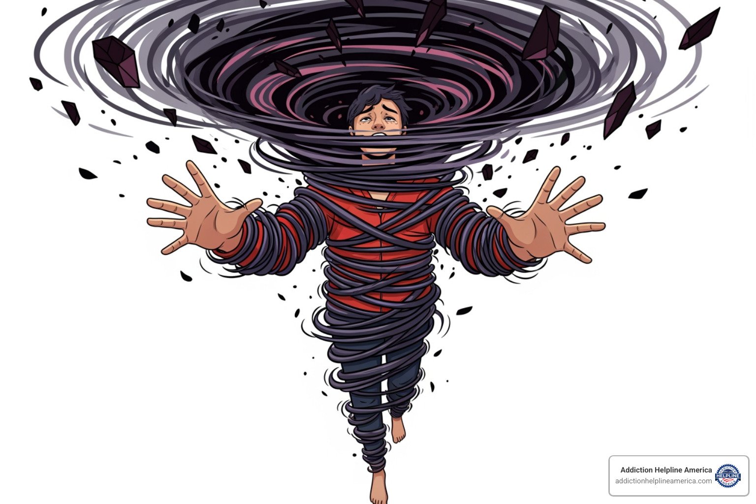 A diagram illustrating the '4 Cs' of addiction: Compulsion, Craving, Consequences, Control (Loss of) - Definition of Addiction