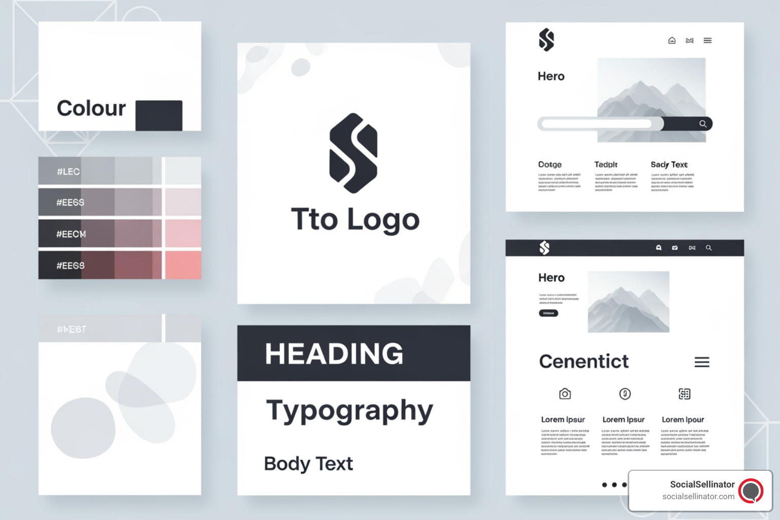 A digital collage showing different branding elements like a logo, color palette, typography, and website design coming together, with alt text: "A visual representation of the key components of a corporate branding service, including logo, colors, and digital assets." - corporate branding service