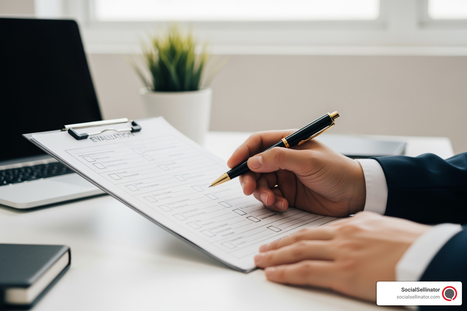 checklist or evaluation form being reviewed - local marketing agencies