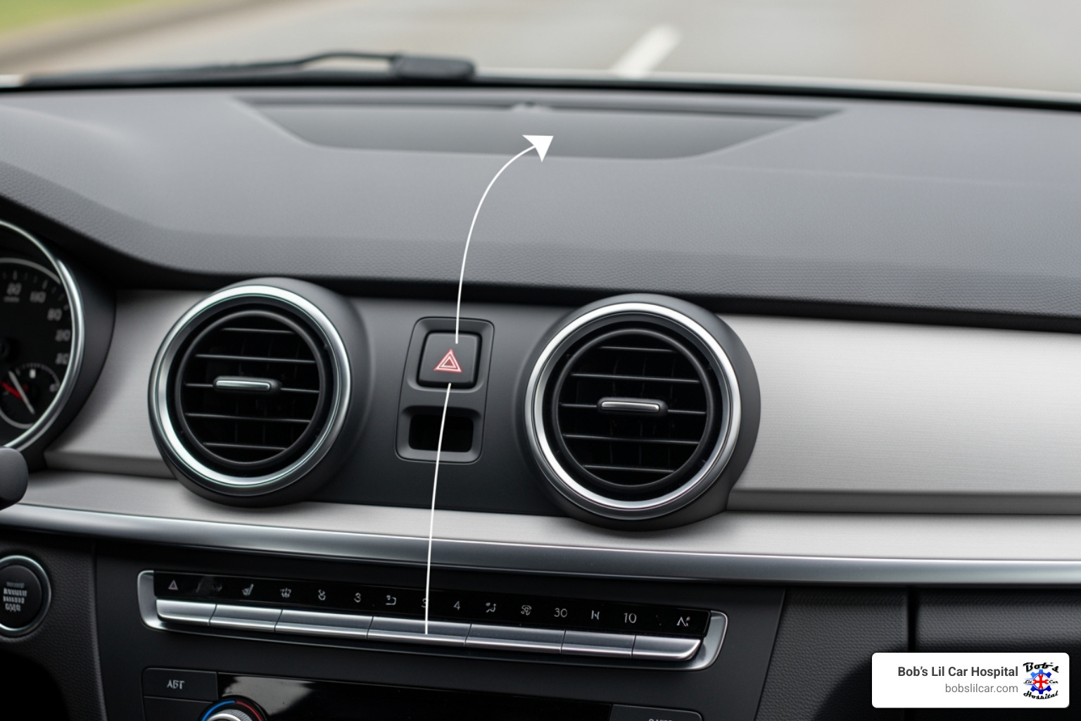 car dashboard with an arrow pointing to the AC vents - AC repair Longview WA