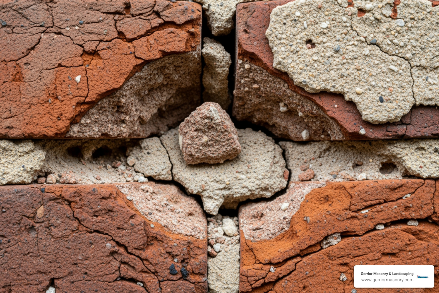 A close-up shot showing cracked and crumbling mortar between bricks. - masonry near me