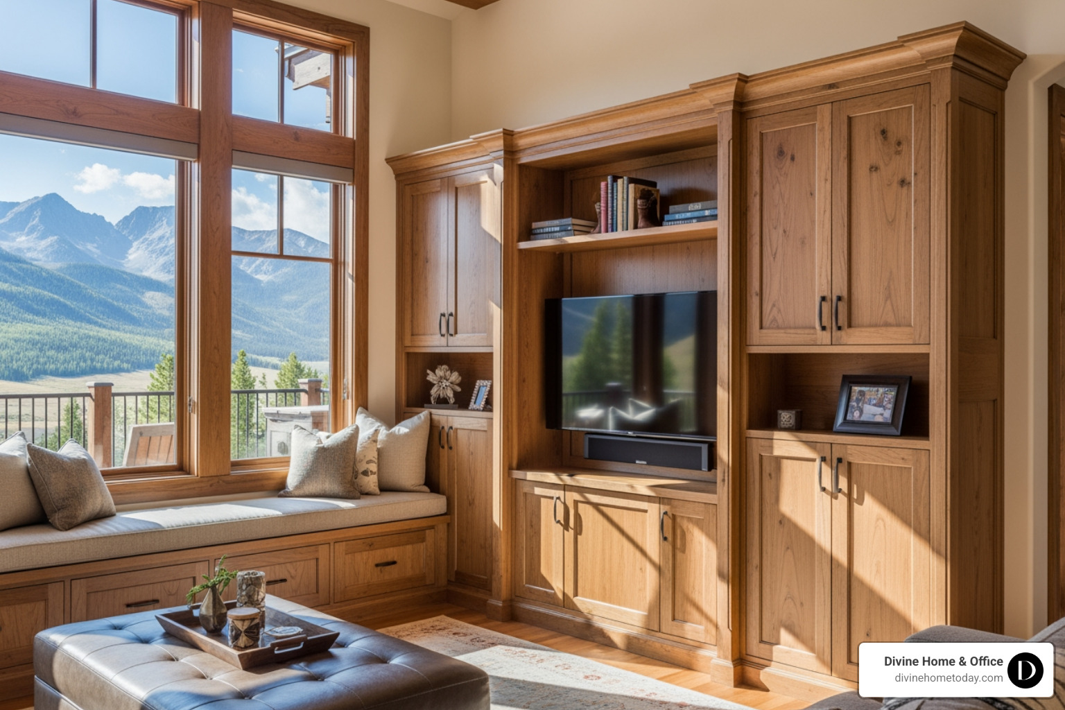 cozy living room with a custom built-in media center and integrated window seat - custom homes furniture cozy living room with a custom built-in media center and integrated window seat - custom homes furniture