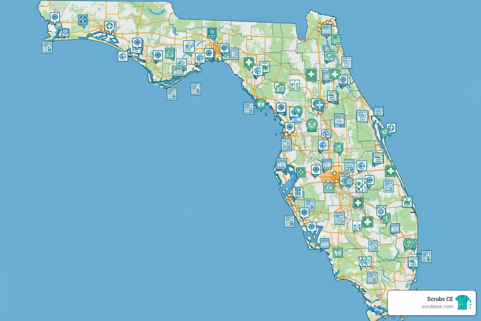 map of Florida with icons for different imaging centers - Florida diagnostic imaging map of Florida with icons for different imaging centers - Florida diagnostic imaging