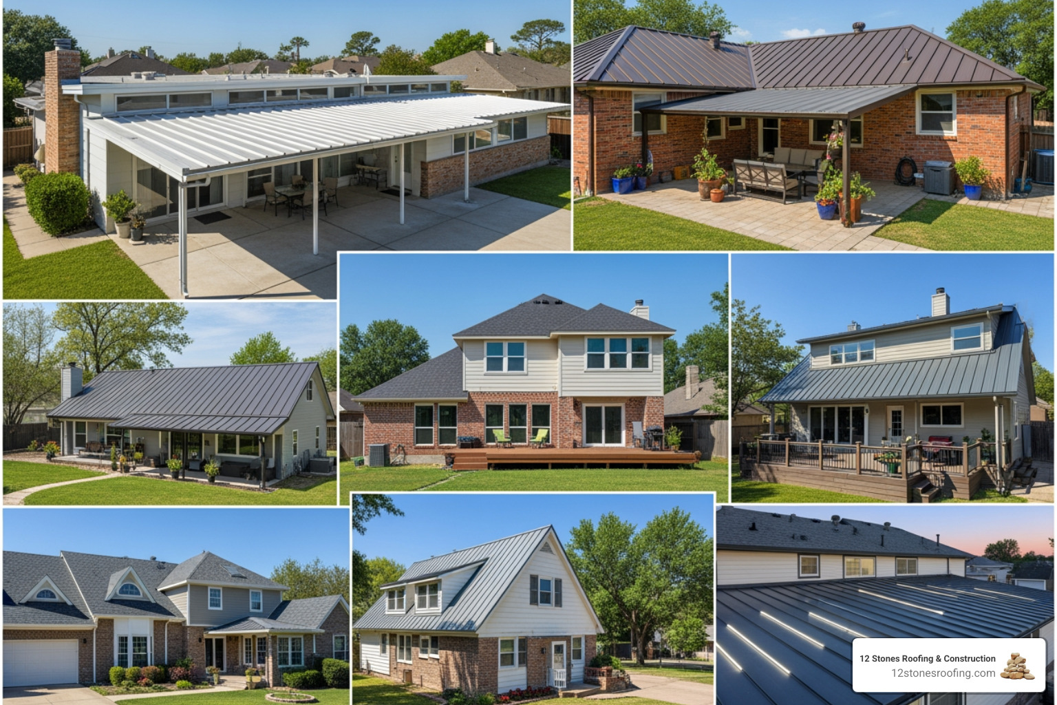 gallery of metal patio roof styles on Pasadena homes - metal patio roof installation pasadena tx