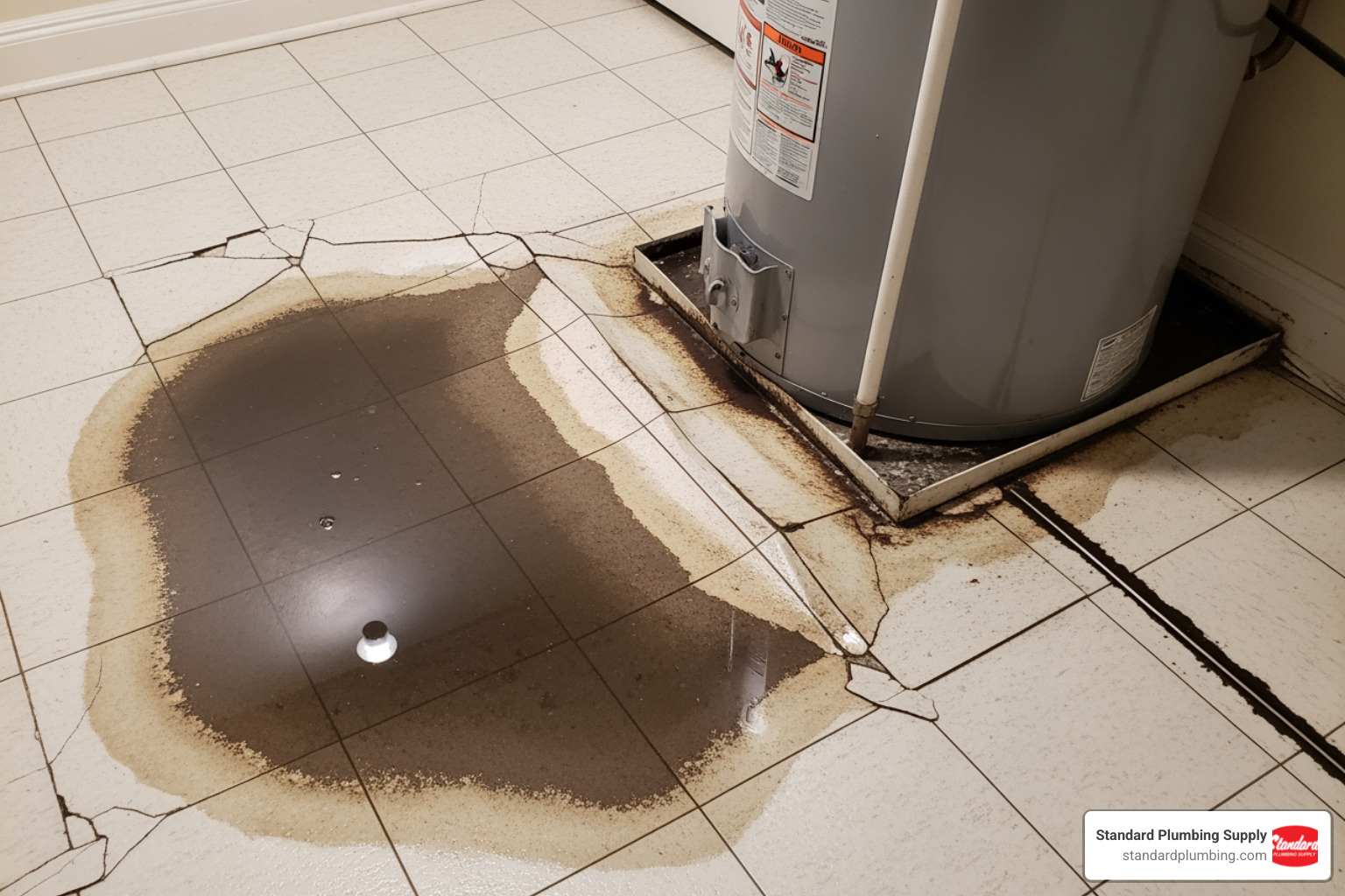 water damage on floor near water heater - Professional water heater repair