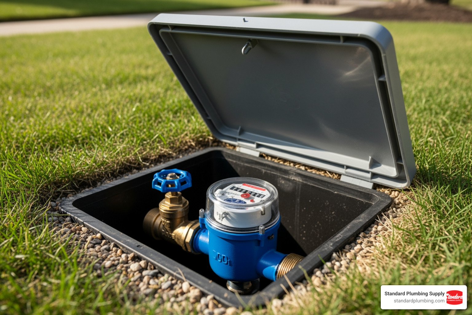 outdoor water meter box with the lid off - water main shutoff