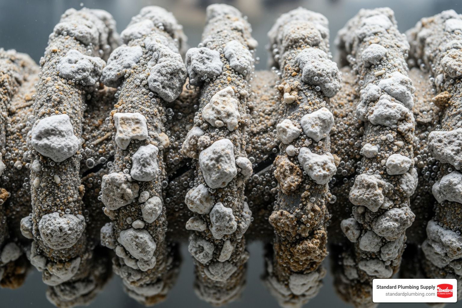 image of a heating element covered in mineral scale and sediment - water heater elements