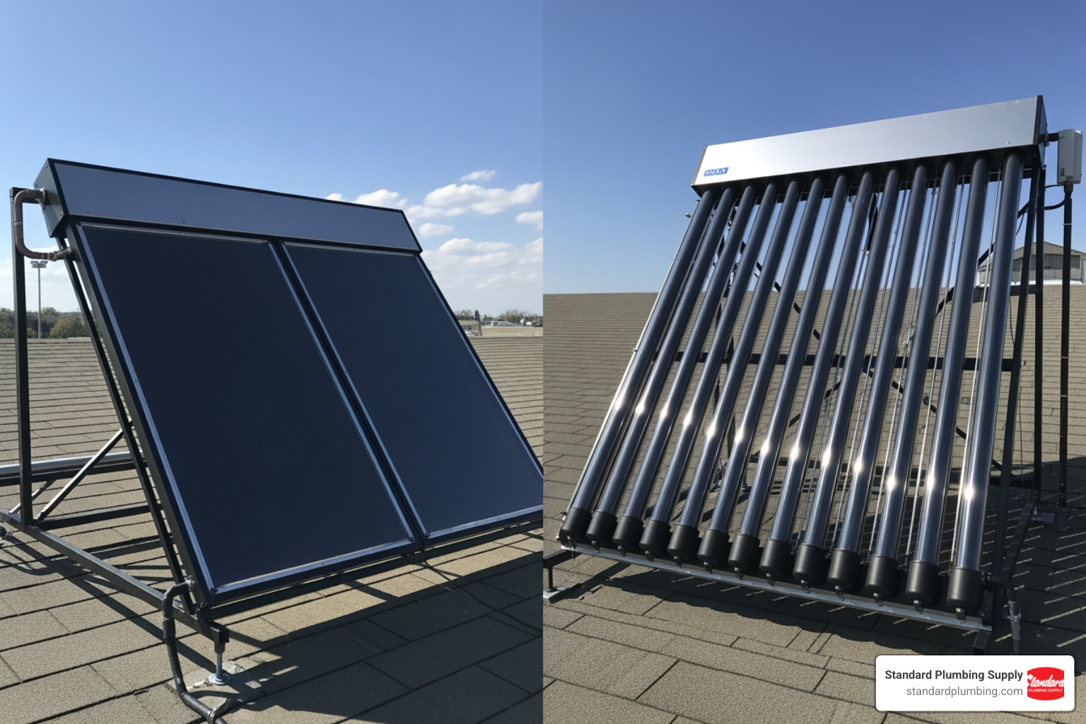 comparing a flat-plate collector and an evacuated tube collector side-by-side - solar water heating