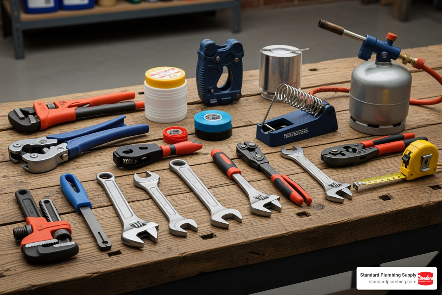 collection of essential plumbing tools like wrenches, cutters, and a torch - closest plumbing supply near me collection of essential plumbing tools like wrenches, cutters, and a torch - closest plumbing supply near me