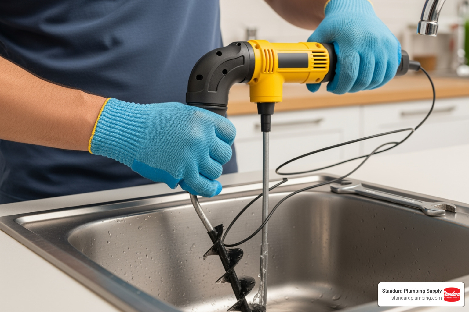 an electric drain auger in action - drain cleaning augers