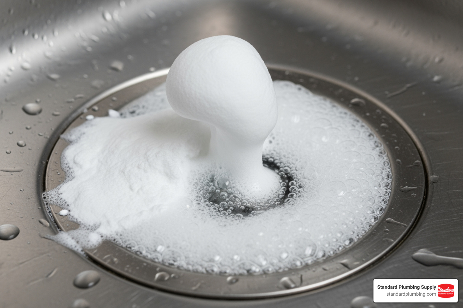 baking soda and vinegar fizzing in a sink drain - clean blocked drain
