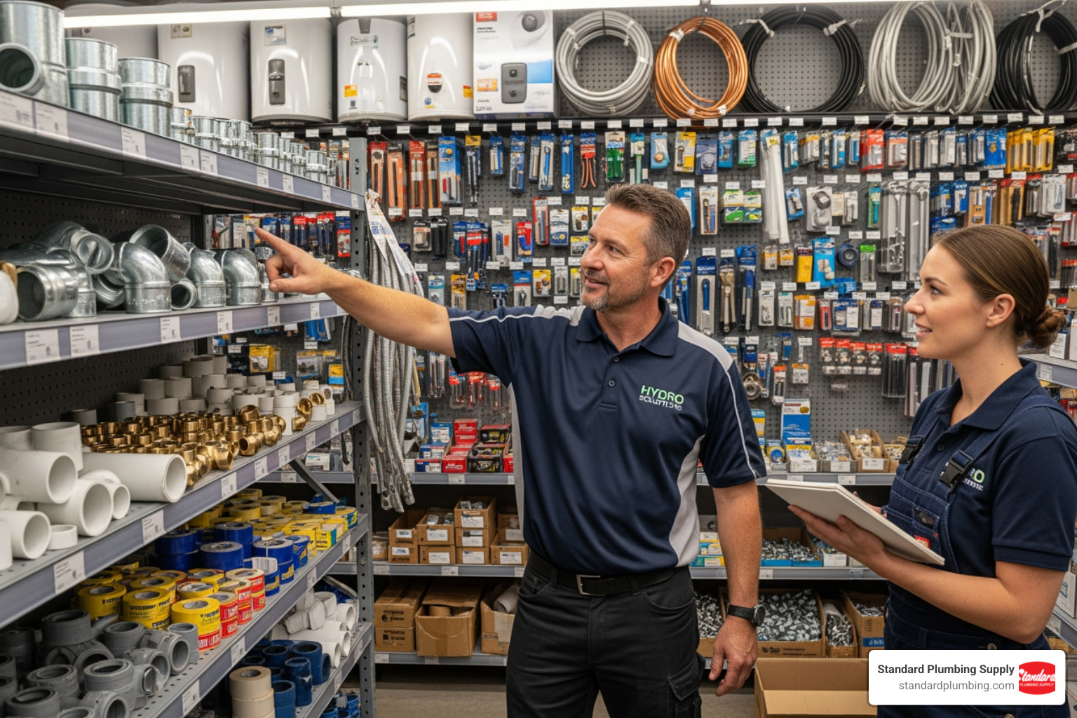 knowledgeable employee assisting a customer in a plumbing shop - closest plumbing shop