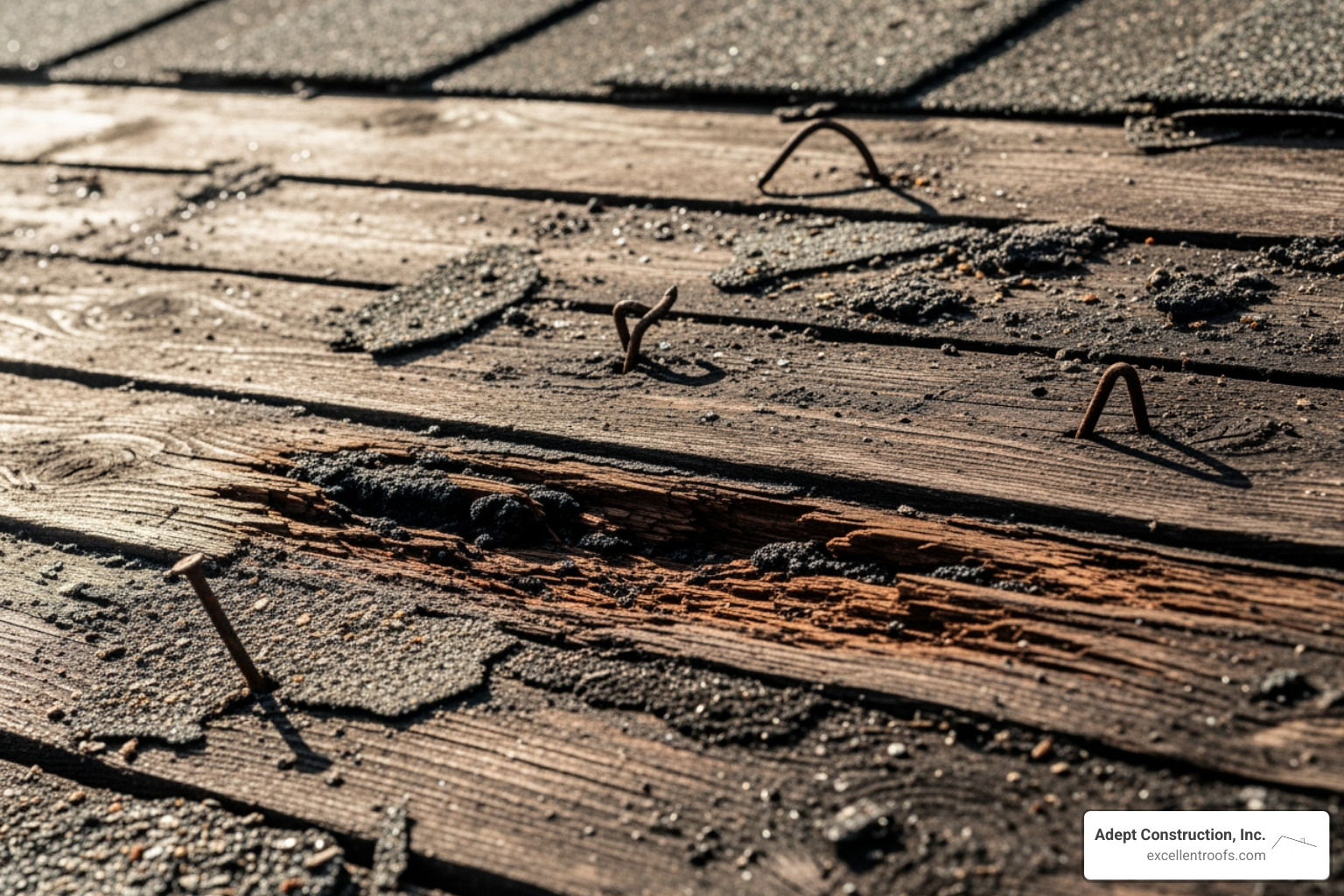 Rotted roof decking exposed after old shingles removed - average cost of replacing a shingle roof