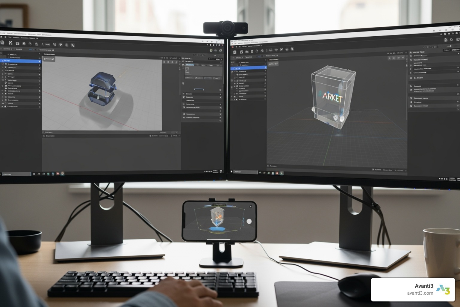 developer desk with AR code and phone preview - how to develop augmented reality application