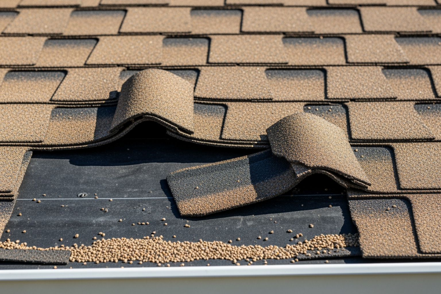 close-up of curled and missing asphalt shingles on a roof - roofing near me close-up of curled and missing asphalt shingles on a roof - roofing near me