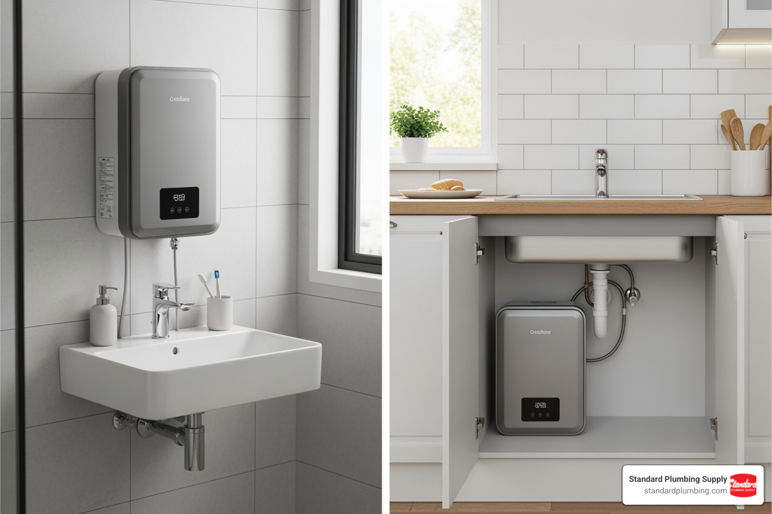 side-by-side comparison of an above-sink and an under-sink model - boiler electric 15 l