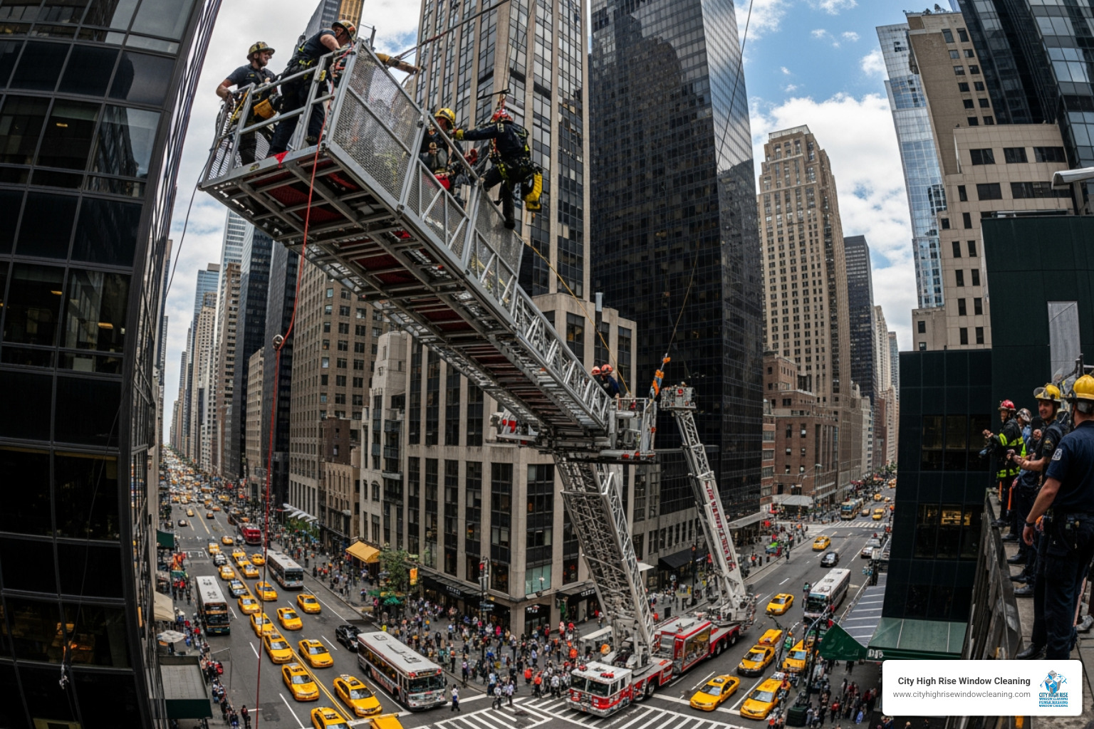 Dramatic rescue of window washers from a swinging scaffold in Midtown Manhattan - NYC window washers Dramatic rescue of window washers from a swinging scaffold in Midtown Manhattan - NYC window washers