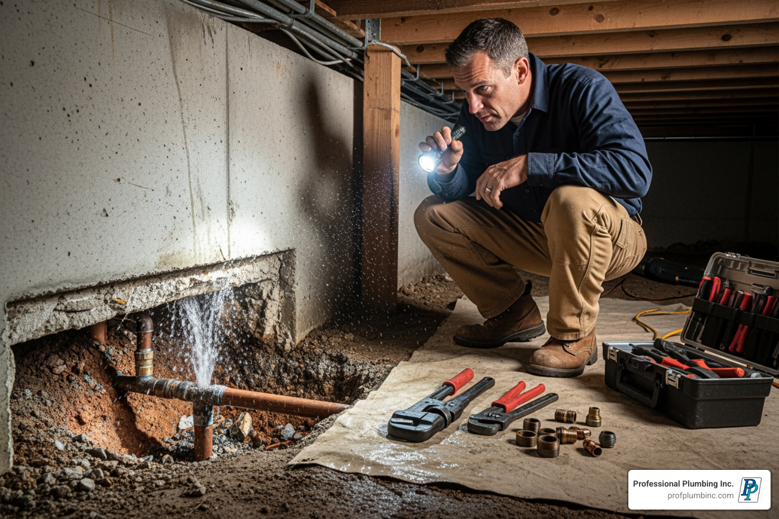 plumber inspecting a burst pipe under a slab - does homeowners insurance cover broken pipes under slab plumber inspecting a burst pipe under a slab - does homeowners insurance cover broken pipes under slab