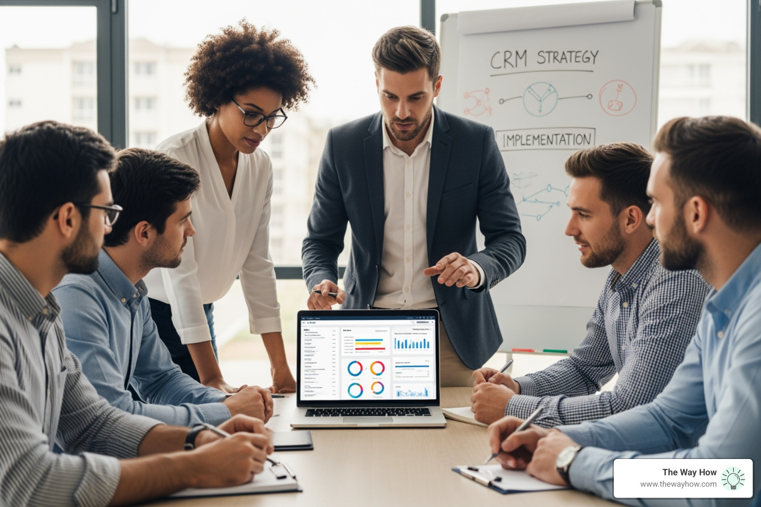 Magnifying glass over a CRM dashboard, highlighting an area for improvement - CRM consulting services Magnifying glass over a CRM dashboard, highlighting an area for improvement - CRM consulting services