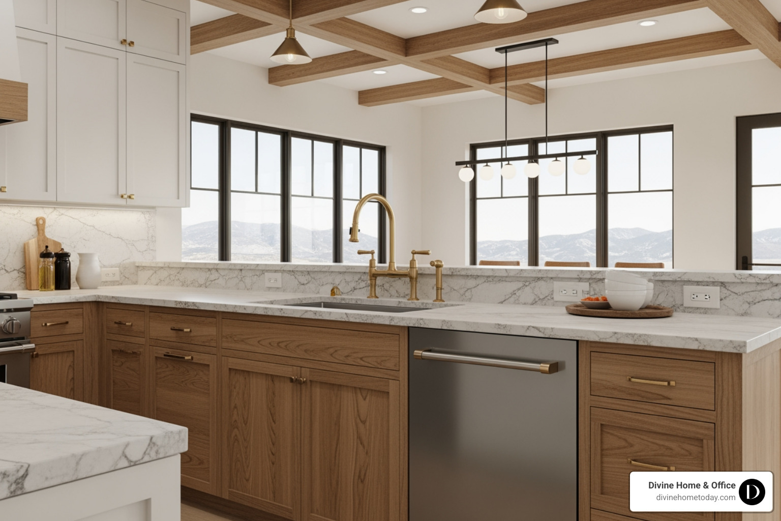a photorealistic 3D rendering of a kitchen - interior design steps