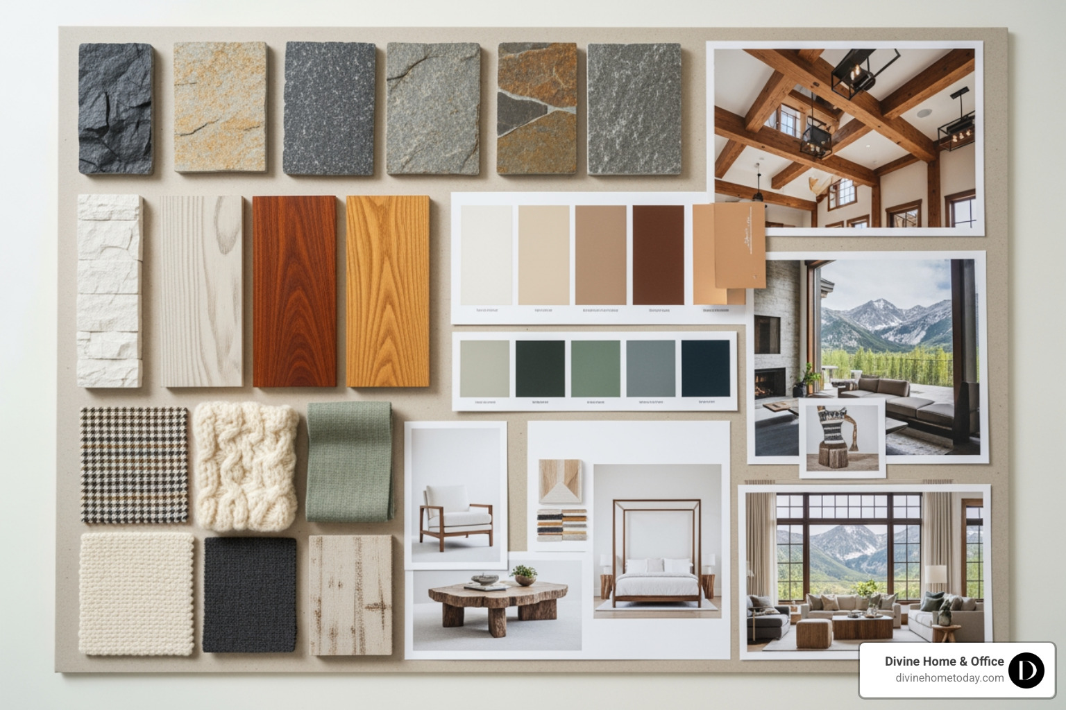 a detailed mood board combining textures, colors, and furniture styles - interior design steps