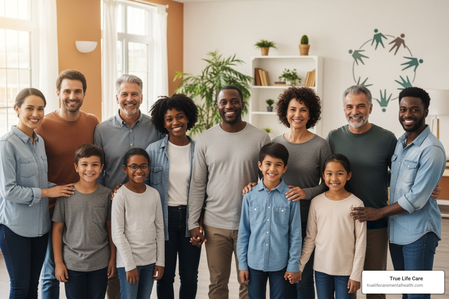 A diverse group of people representing different age groups smiling, symbolizing inclusive mental health support - mental health services in Monmouth county new jersey