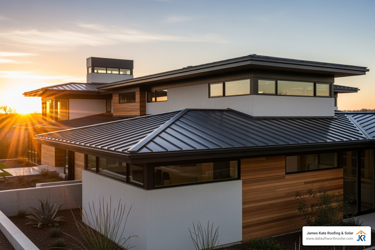 A sleek standing seam metal roof on a modern home. - cost to reroof house A sleek standing seam metal roof on a modern home. - cost to reroof house