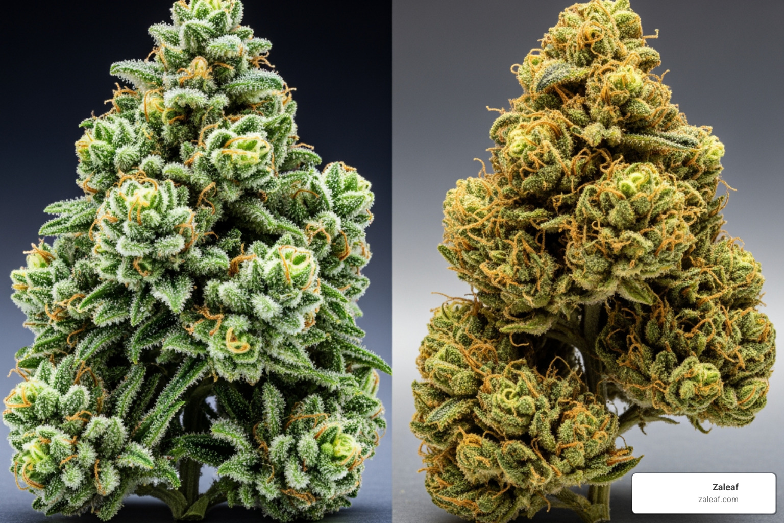 side by side comparison of high quality vs low quality thca flower buds - quality THCa flower