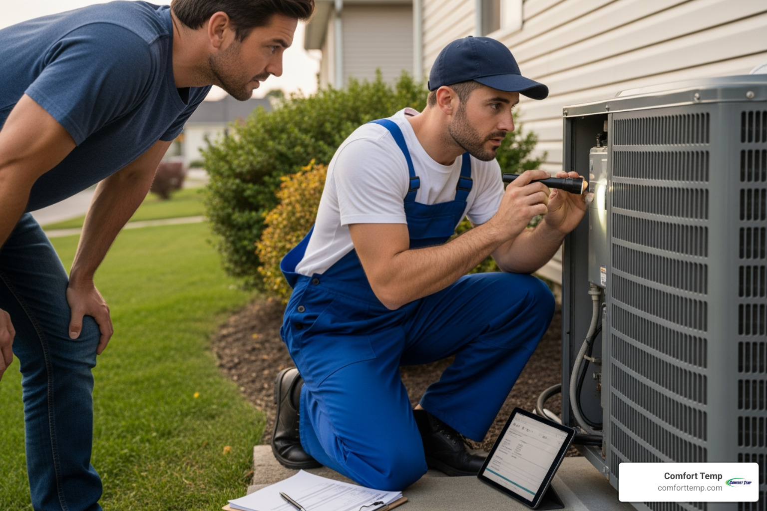 HVAC technician working on an outdoor AC unit in a residential setting - HVAC repair quotes HVAC technician working on an outdoor AC unit in a residential setting - HVAC repair quotes