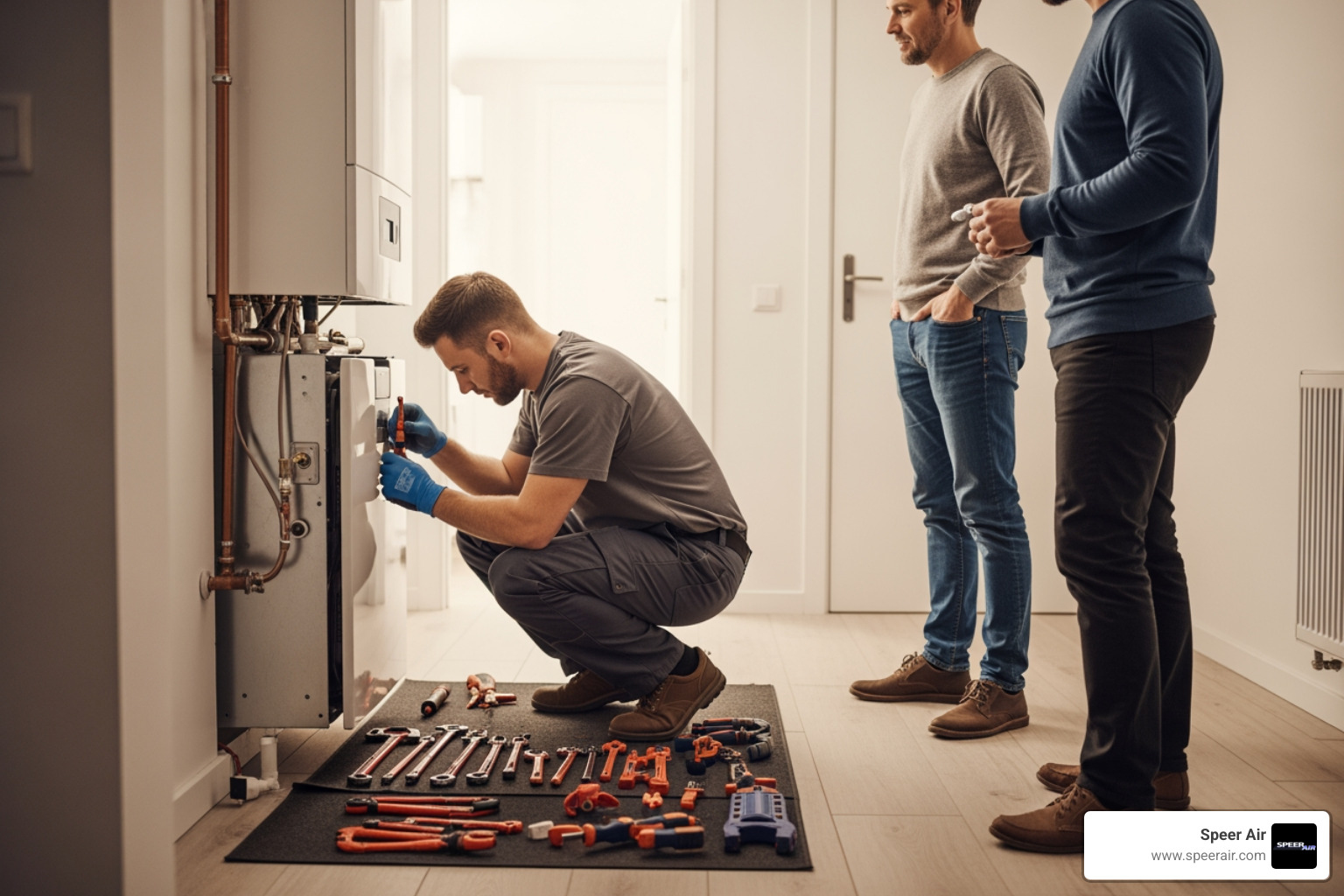 Infographic showing the complete heating installation process: initial home assessment and load calculation, system selection based on home size and efficiency needs, proper removal of old equipment, professional installation following local codes, thorough system testing and calibration, and homeowner education on operation and maintenance - best heating installation in middlesex county, nj Infographic showing the complete heating installation process: initial home assessment and load calculation, system selection based on home size and efficiency needs, proper removal of old equipment, professional installation following local codes, thorough system testing and calibration, and homeowner education on operation and maintenance - best heating installation in middlesex county, nj