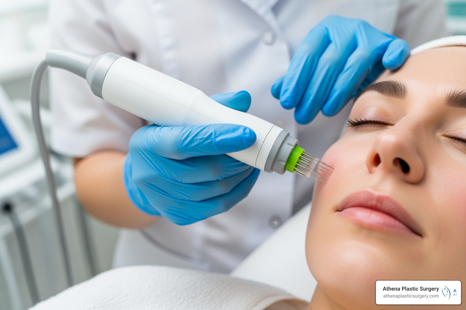 professional microneedling device in use by a dermatologist - Microneedling for acne professional microneedling device in use by a dermatologist - Microneedling for acne