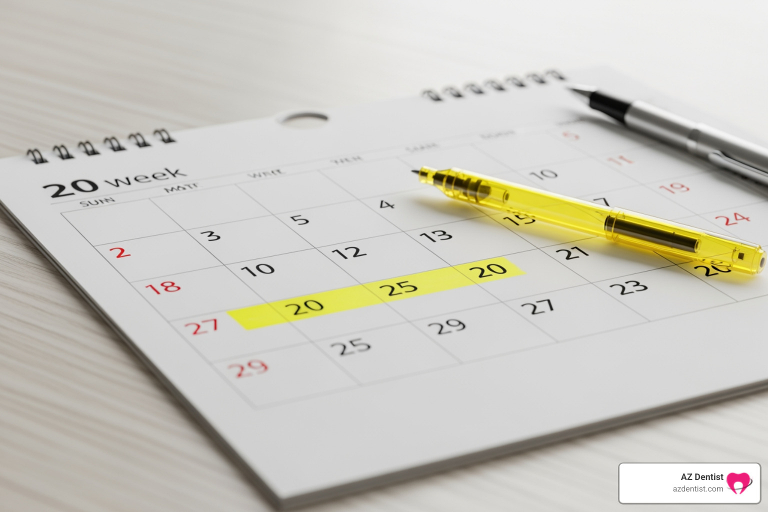 calendar with two-week period highlighted - dental crown pain