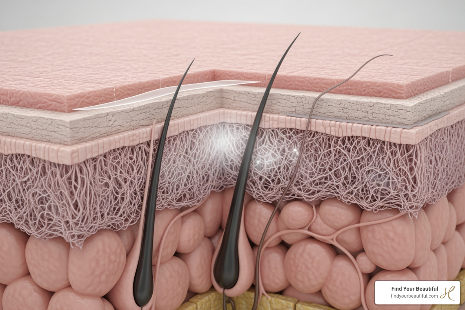 Image illustrating different layers of the skin targeted by various treatments - non surgical facelift