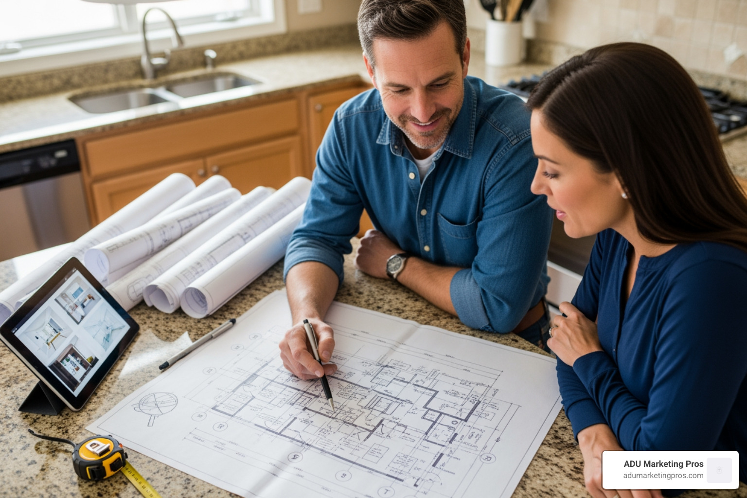 contractor and homeowner reviewing blueprints - convert a garage to living space contractor and homeowner reviewing blueprints - convert a garage to living space