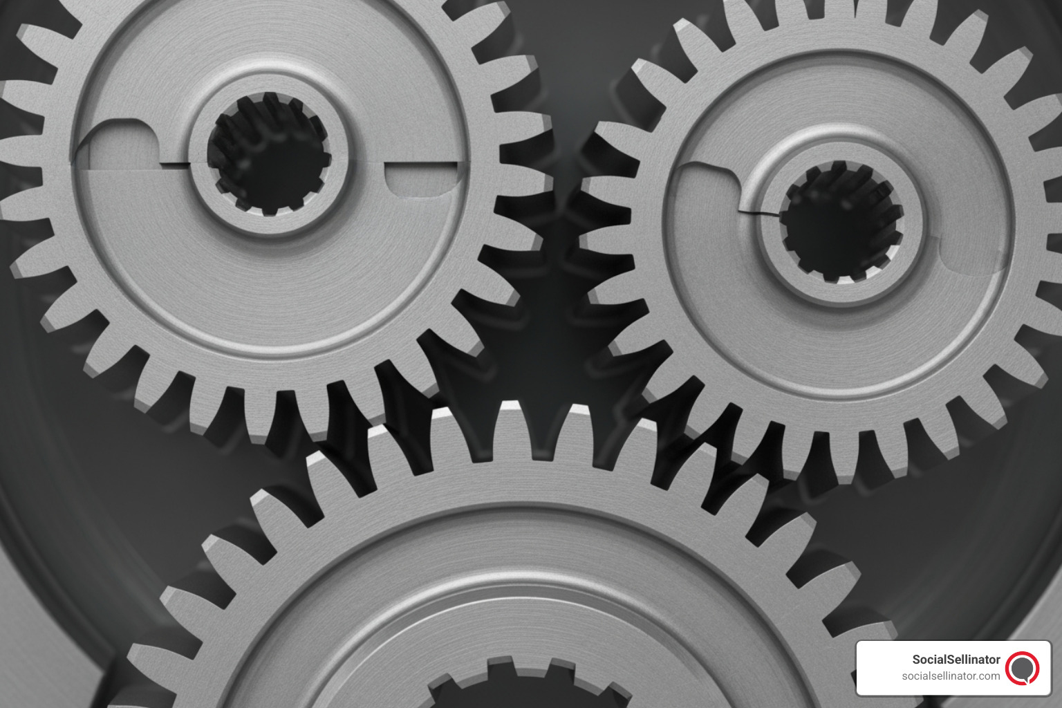 Interconnected gears labeled "Marketing" and "Sales" feeding into a central "Revenue" gear - Digital marketing ROI tracking