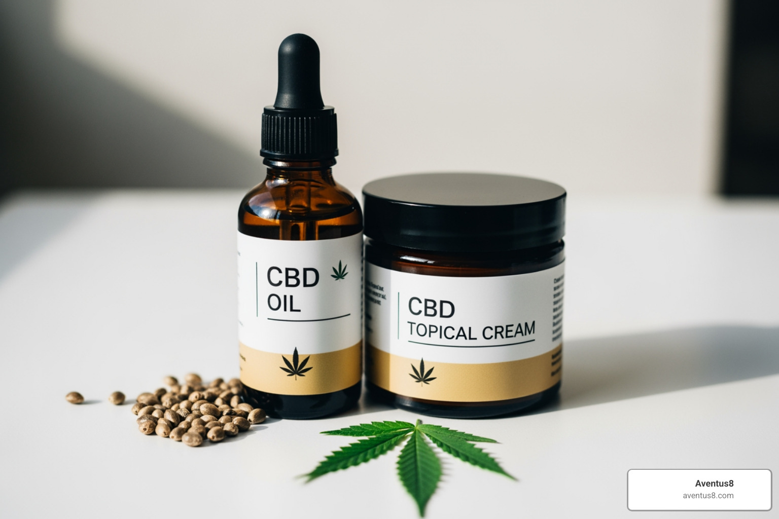 CBD oil dropper bottle and a CBD topical cream - CBD for joint pain