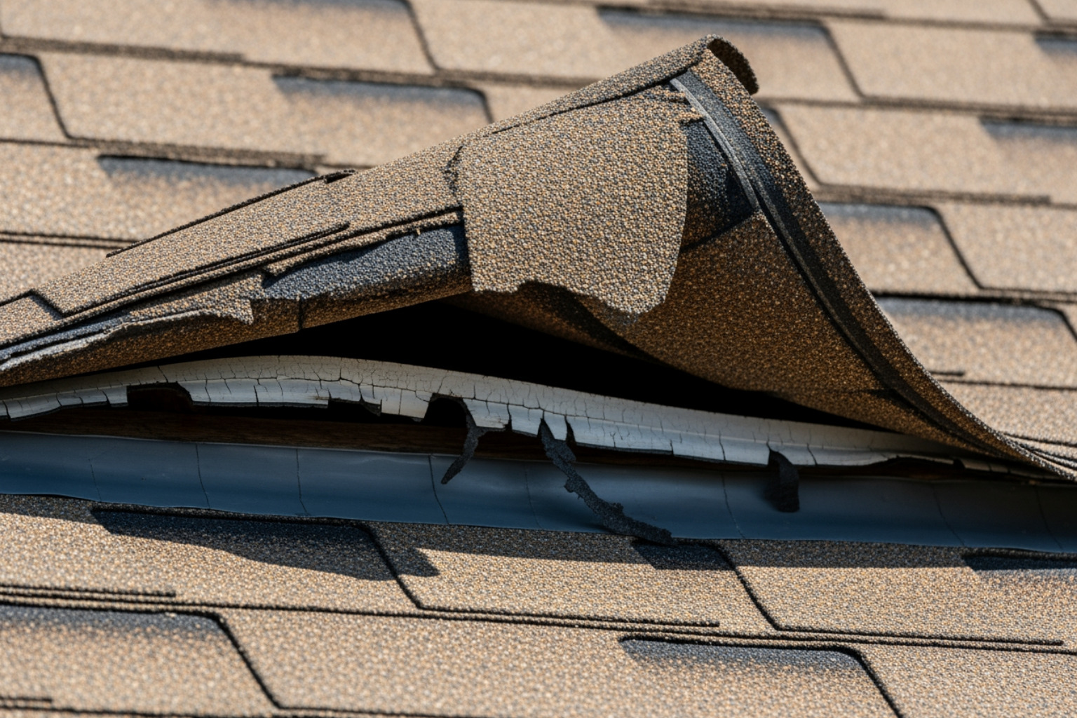wind-lifted shingles showing the broken sealant strip - storm damage roofing wind-lifted shingles showing the broken sealant strip - storm damage roofing