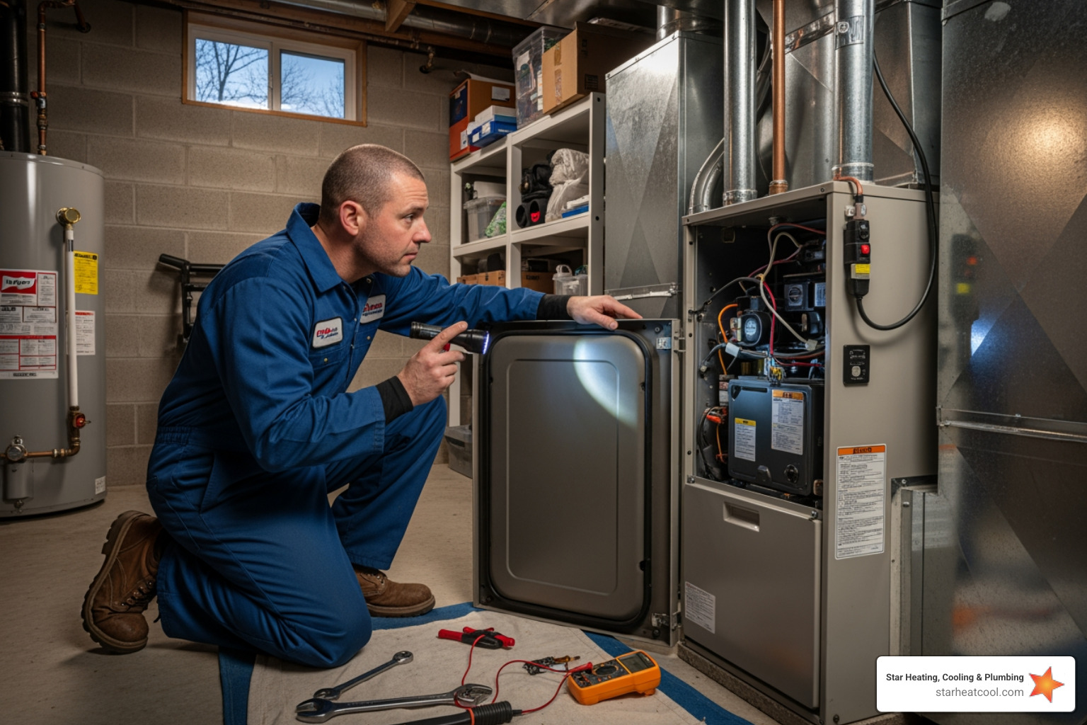 infographic showing five warning signs requiring immediate furnace repair: no heat production, strange burning smells, yellow pilot light flame, loud banging or grinding noises, and frequent on-off cycling - same-day furnace repair in McCordsville, IN infographic showing five warning signs requiring immediate furnace repair: no heat production, strange burning smells, yellow pilot light flame, loud banging or grinding noises, and frequent on-off cycling - same-day furnace repair in McCordsville, IN